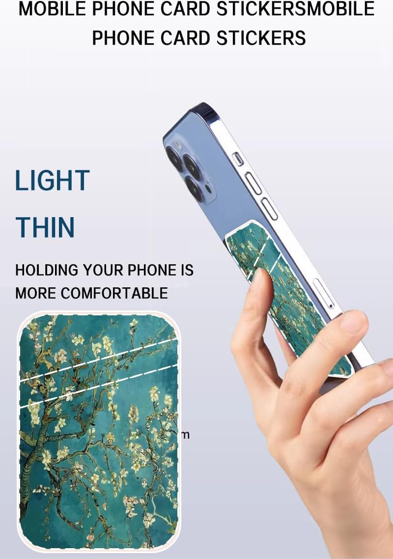 AOHRO Dual Pocket Leather Phone Wallet Adhesive Stick On, Cute Card Holder, Credit Card Holder for Case, Green Boho Tree - Image 3
